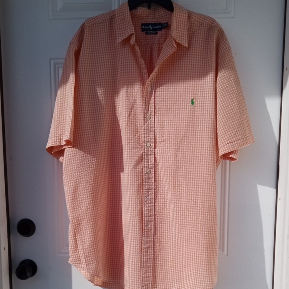 🚨B2G1 POLO RALPH LAUREN Orange White Plaid Short Sleeve Button Down Shirt